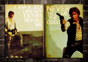 two art prints including Luke Skywalker + Han Solo typography quotes ...
