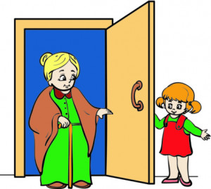 ... Girld Holding Open Door for Grandmother Shows Respect for Others