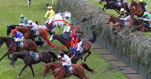 Synchronised (circled in red) starts to fall after jumping the ...