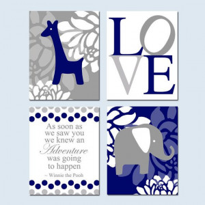 Kids Wall Art - Elephant Giraffe - Set of Four 8x10 Nursery Prints ...