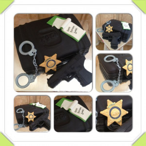 cake. Gun case, gun, badge, handcuffs, notepad, Glock, deputy sheriff ...