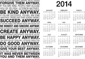 Mother Teresa Anyway Quote Motivational 2014 Calendar Poster Poster