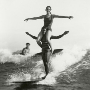 Duke Kahanamoku tandem surfing with gir, Warren Tong (fl.1920s) / Mark ...