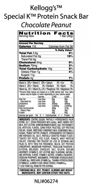 Special K Nutrition Facts Label
