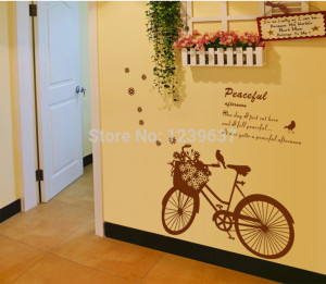 Fashion Flower Bicycle Wall Decals with Quotes , Living Room Bedroom ...