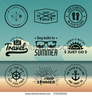 vector set of summer quotes, emblems and design elements on beach ...