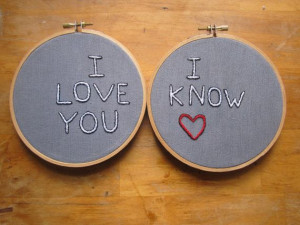 love you, I know: embroidered Star Wars quote set. $22.00, via Etsy.