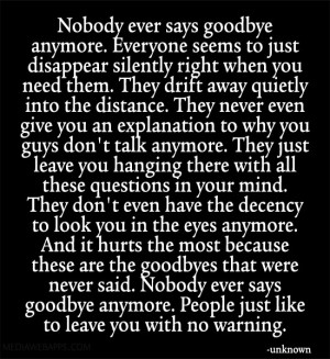 ... were never said. Nobody ever says goodbye anymore. People just like to