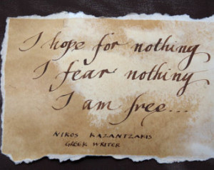 am FREE quote - Nikos Kazantzakis Quote- Vintage Gift Card- Handmade ...
