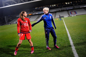 Megan Rapinoe, right, with fellow American Tobin Heath, after a game ...