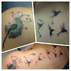 tattoo with flower and hummingbird