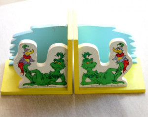 1970s Dr Seuss Bookends Vintage Gri nch Whoville Yellow Wood ...