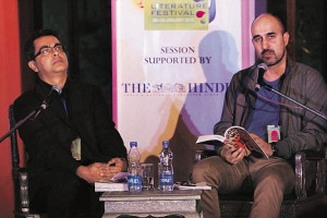 ... Hari Kunzru (right) read passages from Rushdie's The Satanic Verses