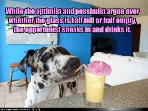 While the optimist and pessimist argue over whether the glass is half ...