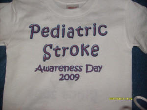Front and back of the shirt made for this years Stroke Awareness event