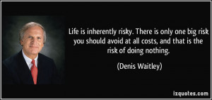 ... at all costs, and that is the risk of doing nothing. - Denis Waitley