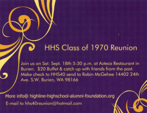 ... High’s Class Of 1970’s 40th Reunion Is Saturday, Sept. 18th
