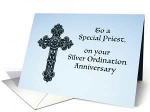 Priest Silver, 25th Ordination Anniversary, Ornate Cross card