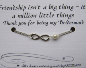 Bridesmaid Infinity Charm Bracelet with Pearl and Friendship Quote ...