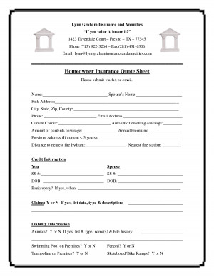 homeowners insurance quote sheet