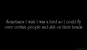 Sometimes I wish I was a bird so I could fly over certain people and ...