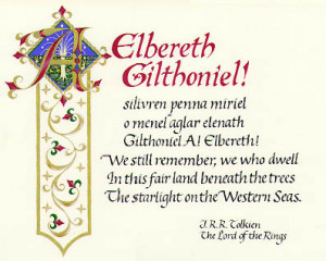 elbereth gilthoniel tolkien quote in calligraphy