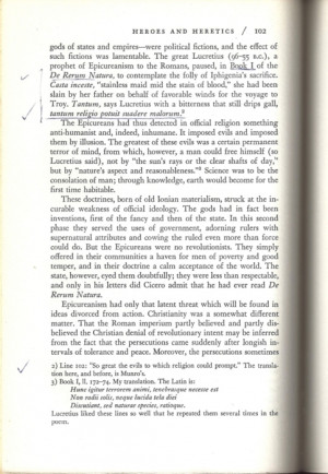 ) next to a quote by Lucretius from Book I of his De Rerum Natura ...