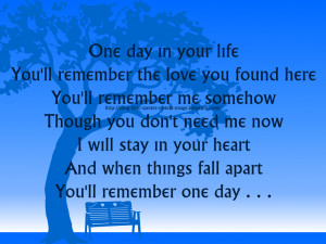 One Day In Your Life - Michael Jackson Song Lyric Quote in Text Image