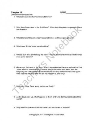 Separate Peace Chapter Questions and Answer Key from The English ...