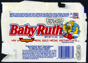 ... Ruth - Simpsons Summer Games - chocolate bar candy wrapper - 1992-ALT