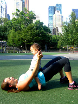 Sit on a park bench with baby sitting on one shin, or on top of the ...