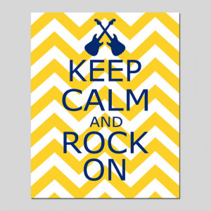 Keep Calm and Rock On - 8x10 Chevron Nursery Quote Print - Guitar ...