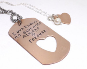 Copper Dog Tag and Heart Necklace Set- Love Knows No Distance, Couples ...