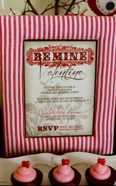 setting idea: red pinstripe frame holding the party invite or a quote ...