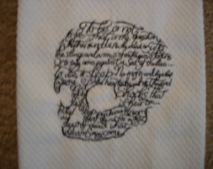 ... Towel - Embroidered Skull with Shakespeare Hamlet Quote, gothic design