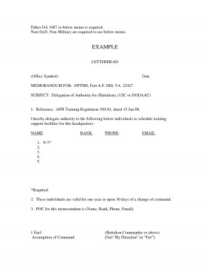 Army Memorandum For Delegation Of Authority picture