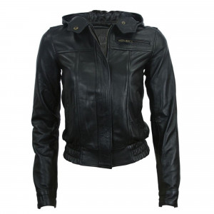 Black Leather Hooded Bomber Jacket