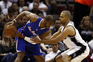 Chris Paul controls the ball in game 4 of the Los Angeles Clippers ...