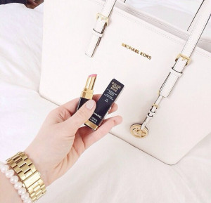 white michael kors tote bag plus chanel lipstick in 