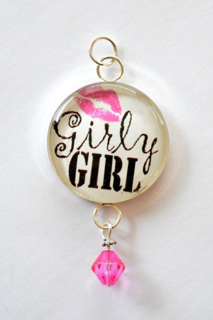 Round Glass Quote Pendant Pink Lips Girly Girl by TheBeadBandit, $5.99