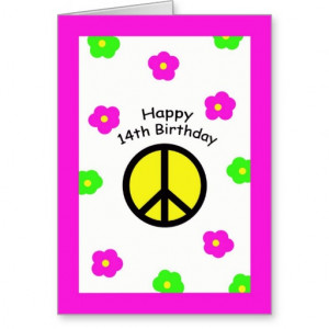 Peace and Flowers 14th Birthday Card