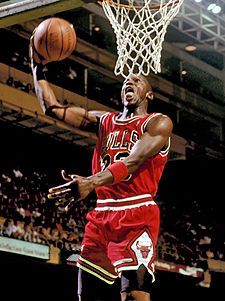 Michael Jordan goes for a slam dunk at the old Boston Garden