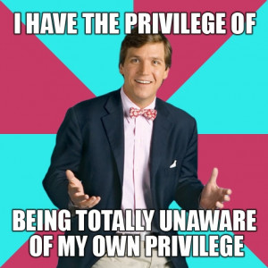 Man with bowtie meme reading 'I have the privilege of being totally ...