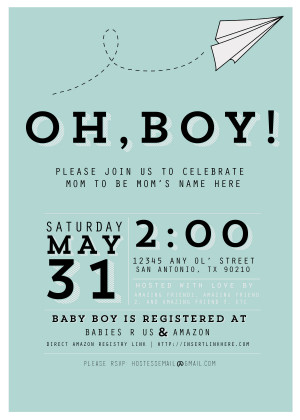 oh boy AIRPLANE BABY SHOWER invitation