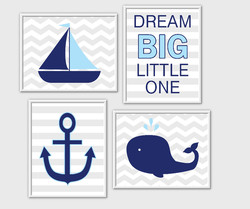 Boy Nursery Wall Art Sailboat Anchor Whale Dream Big Little One Quotes ...