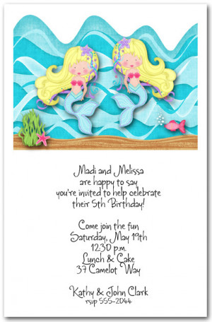 ... Birthday Invitations Girls Birthday Invitations Twin Mermaids Blonde