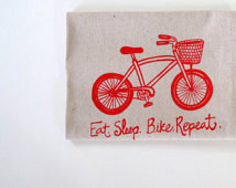 ... Tea Towel - Bike with Basket - Eat. Sleep. Bike. Repeat. in Red Ink