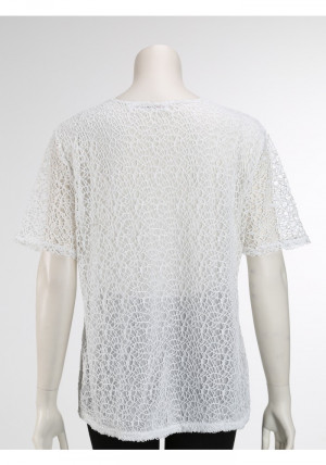Netted Crochet T-Shirt, White, Back
