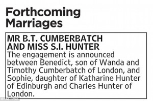 Actor Benedict Cumberbatch announces engagement to theatre director ...