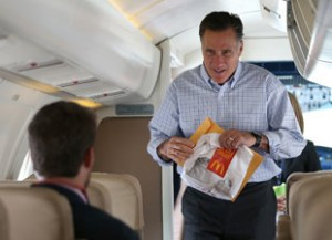 Romney and his McDonald's bag in Colorado last week (Justin Sullivan ...